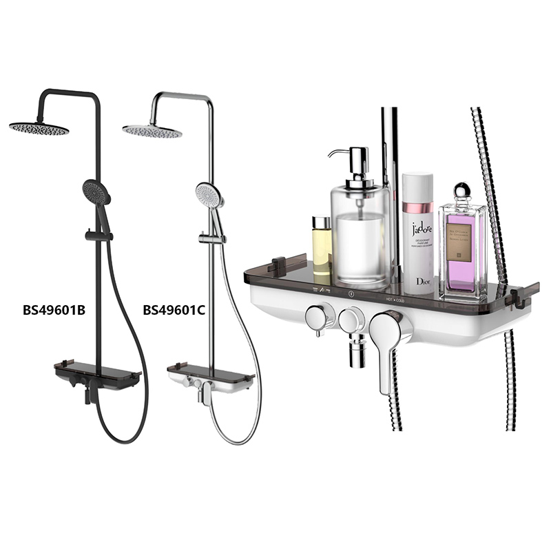 Bathroom Shower System Shower Faucet with Quick Stop Button, Rainshower, Handheld Shower, Spout, Hook, Holder