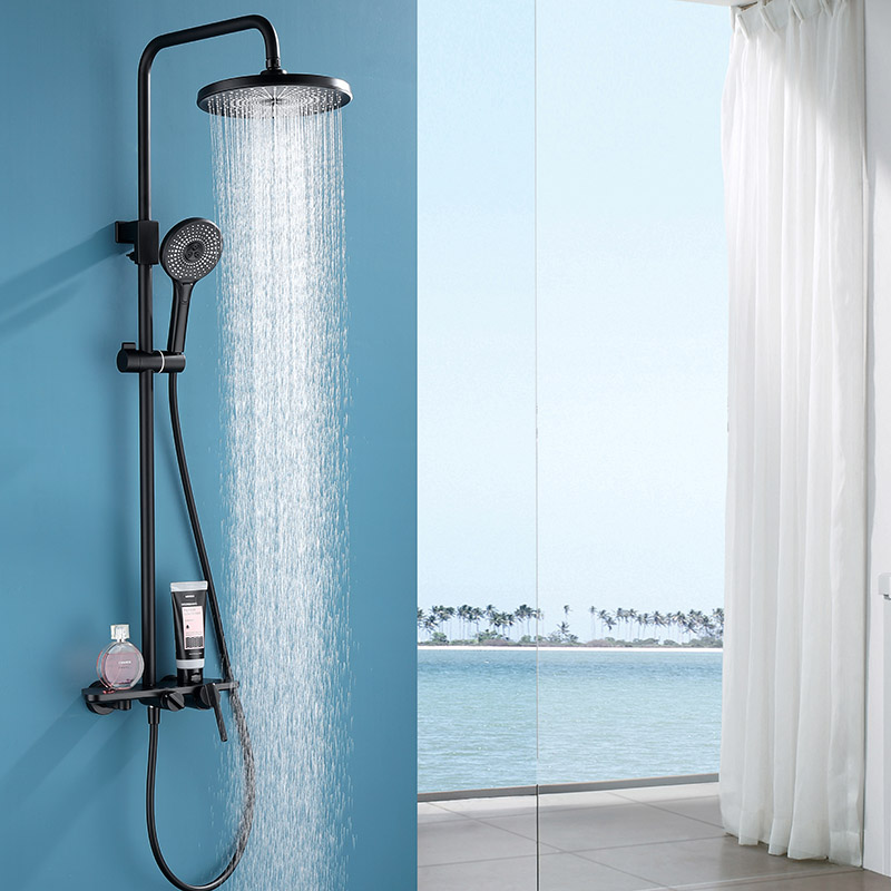 exposed shower faucet system with rainshower hand shower