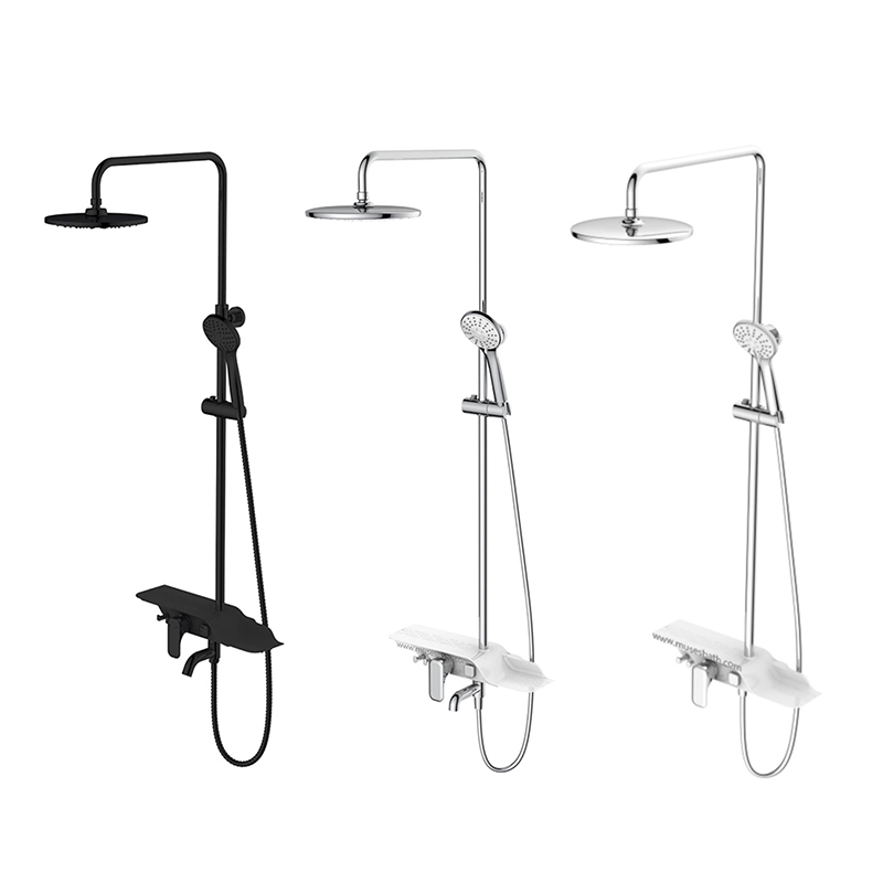 Chrome and Black Faucet Shower Column with Shelf